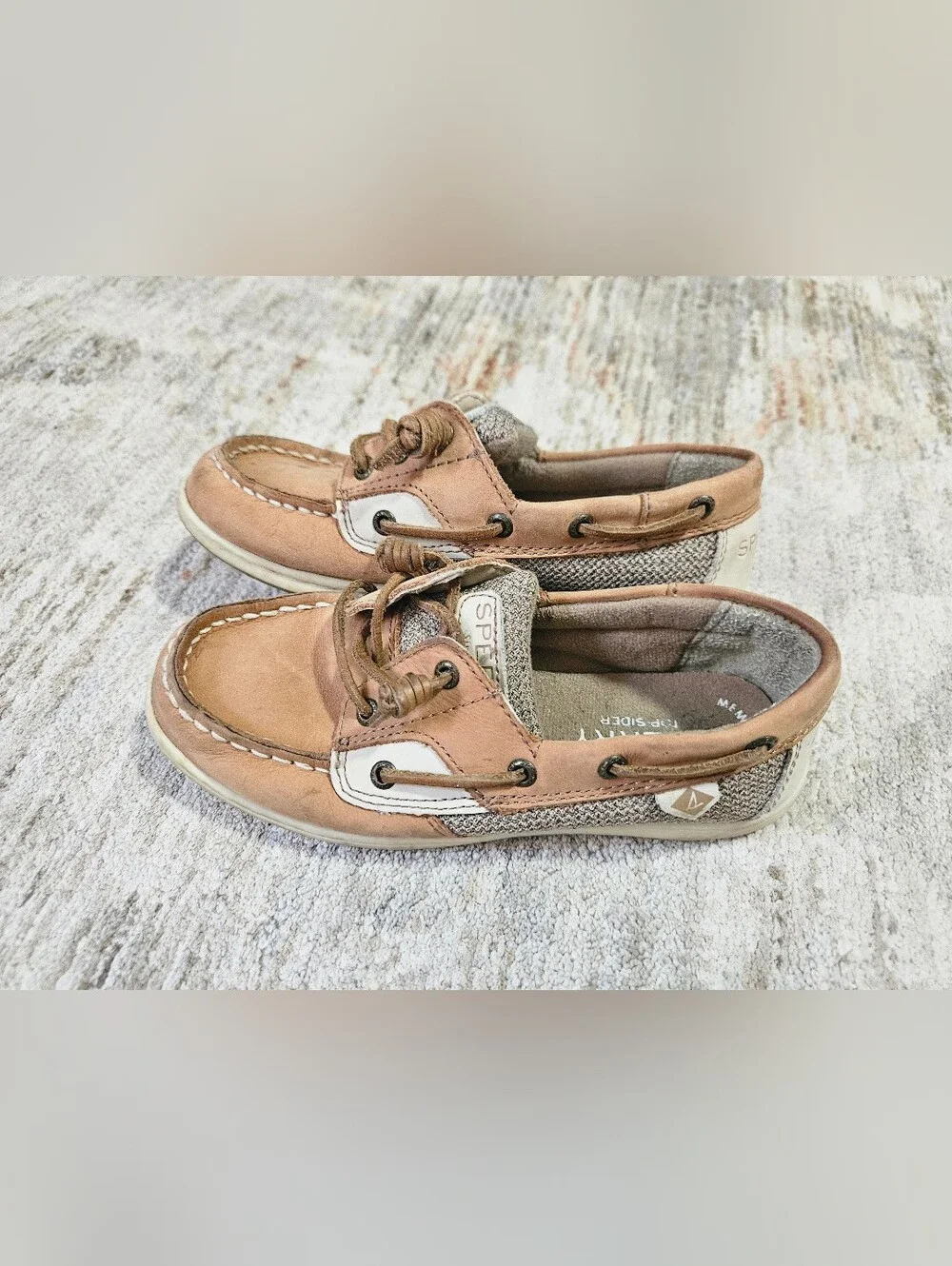 Sperry Kids Tan and Brown Leather Moccasin Boat Shoes Size 13